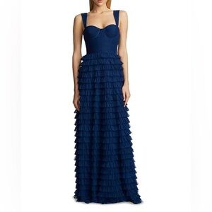 Zac Posen Tiered Ruffled Midnight Navy Gown Size 14 $795